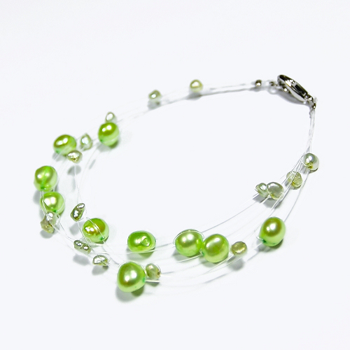 Perlenarmband Perlenarmkette Süßwasserperlen Armkette grün - zum Schließen ins Bild klicken